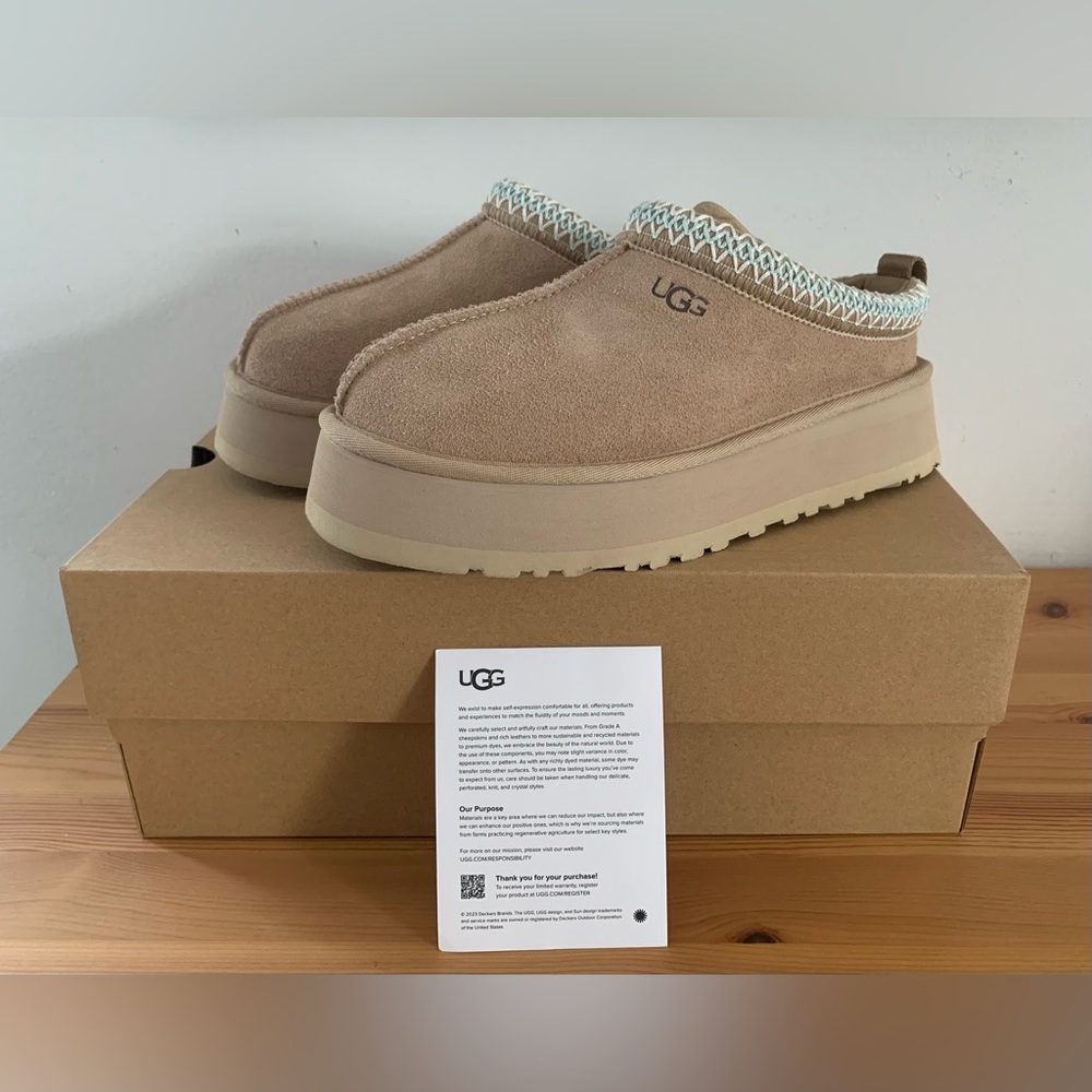 NEW Women's UGG Tazz Platform Slipper - Size 10 Women's - Sand Mule Clog Suede